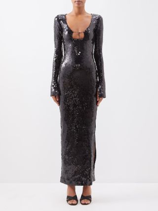 16arlington + Solaria Keyhole-Neck Sequinned-Tulle Maxi Dress