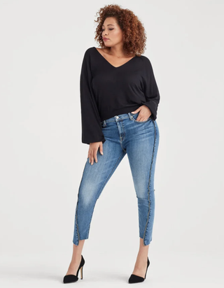 7 for All Mankind + High Waist Ankle Skinny with Zipper Angled Seams in Canyon Ranch