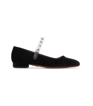 AlexaChung + Embellished PVC-Trimmed Velvet Mary Jane Ballet Flats