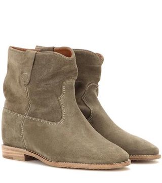 Isabel Marant + Crisi Suede Ankle Boots in Olive