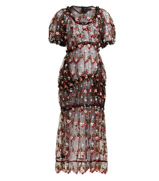 Simone Rocha + Floral-Embroidered Tulle Dress