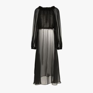 Rotate + Gathered Neck Sheer Chiffon Dress