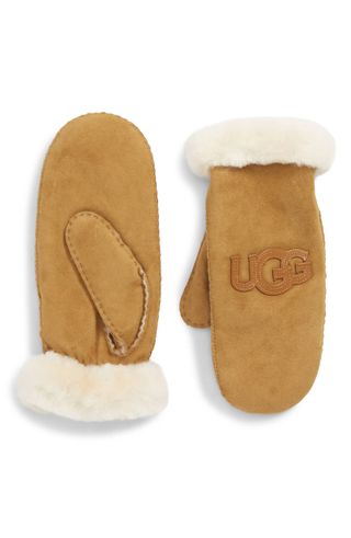 Ugg + Logo Genuine Shearling Mittens