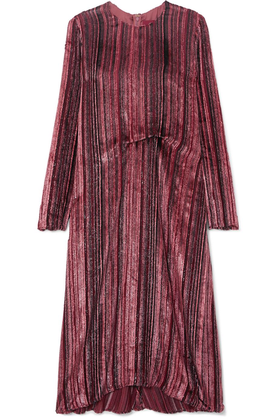 Sies Marjan + Maude Metallic Devoré-Velvet and Chiffon Midi Dress