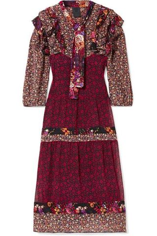 Anna Sui + Butterflies and Bells Ruffled Printed Silk-Jacquard Dress