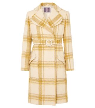 AlexaChung + Belted Checked Wool-Blend Coat
