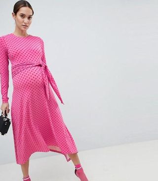 ASOS Maternity + Tie Front Midi Dress