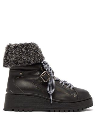 Miu Miu + Fleece Cuff Leather Ankle Boots