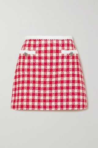 Miu Miu + Checked Wool and Cotton-Blend Tweed Mini Skirt