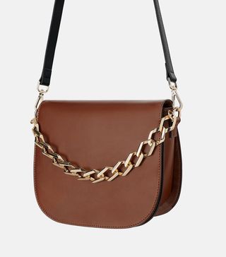 Zara + Leather Crossbody Bag With Chain Detail
