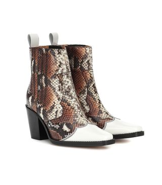 Ganni + Western Mix Leather Ankle Boots