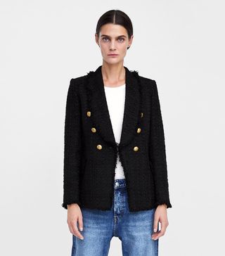 Zara + Tweed Blazer With Buttons