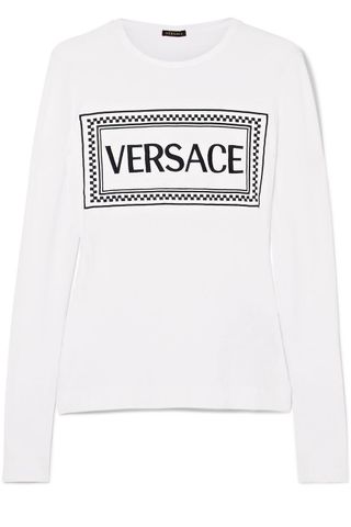 Versace + Embroidered Stretch-Jersey T-Shirt