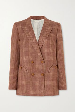 Blazé Milano + Bella Donna Everynight Double-Breasted Checked Linen and Wool-Blend Blazer