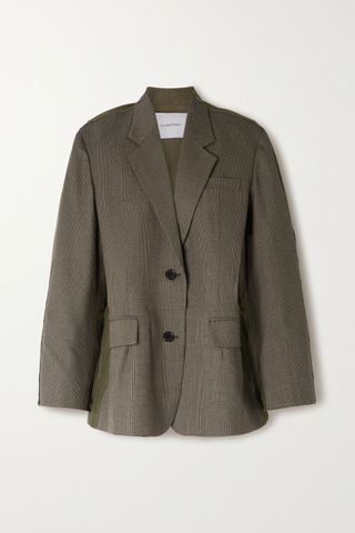 Pushbutton + Paneled Prince of Wales Checked Wool-Blend and Cotton Blazer