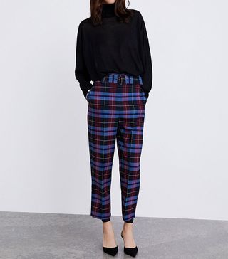 Zara + Belted Plaid Pants