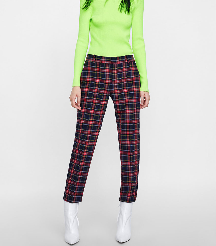 Zara + Straight Plaid Pants