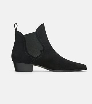 Zara + Flat Leather Ankle Boots