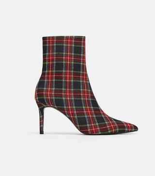 Zara + Plaid Printed Heeled Ankle Boots
