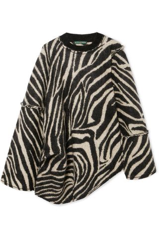 AlexaChung + Oversized Asymmetric Zebra-Intarsia Mohair-Blend Sweater