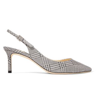 Jimmy Choo + Erin 65 Glittered Prince of Wales Checked Leather Slingback Pumps