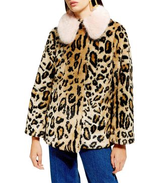 Topshop + Leopard Spot Faux Fur Coat