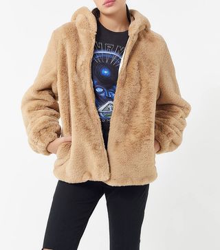 Urban Outfitters + Faux-Fur Hooded Zip-Front Jacket
