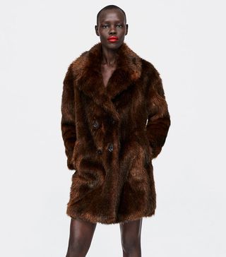 Zara + Faux Fur Wrap Coat