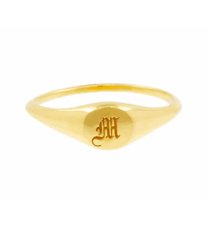 No 13 + Mini Initial Signet Ring Gold