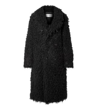 Saint Laurent + Oversized Double-Breasted Faux Shearling Coat