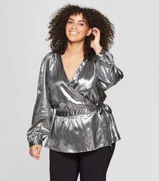 Who What Wear x Target + Long Sleeve Metallic Wrap Blouse