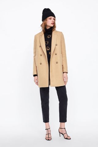 Zara + Double-Breasted Buttoned Coat