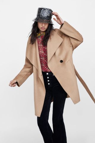 Zara + Coat With Wrap Collar