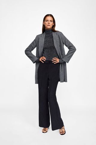 Zara + Double-Breasted Plaid Coat