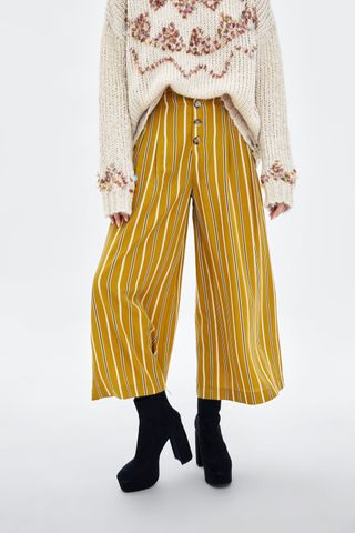Zara + Wide Cropped Pants With Buttons