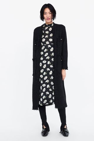 Zara + Fringed Knit Coat