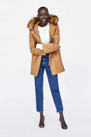 Zara + Hooded Coat With Pockets
