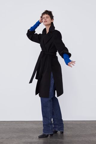 Zara + Belted Double-Breasted Coat