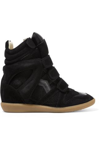 Isabel Marant + Bekett Leather-Trimmed Suede Wedge Sneakers
