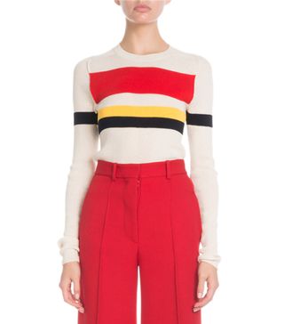 Victoria Beckham + Crewneck Long-Sleeve Multi-Striped Sweater