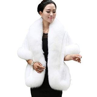 Caracilia + Faux Fur Coat Wedding Cloak Cape Shawl Evening Party