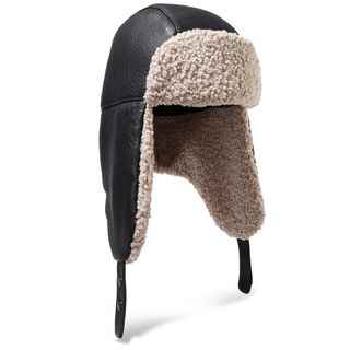Maison Michel + Bibiana Leather and Faux Shearling Hat
