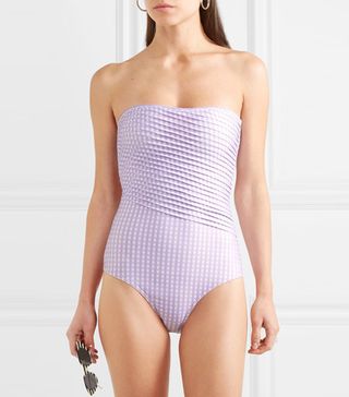 Peony + Cutout Pintucked Gingham Bandeau Swimsuit