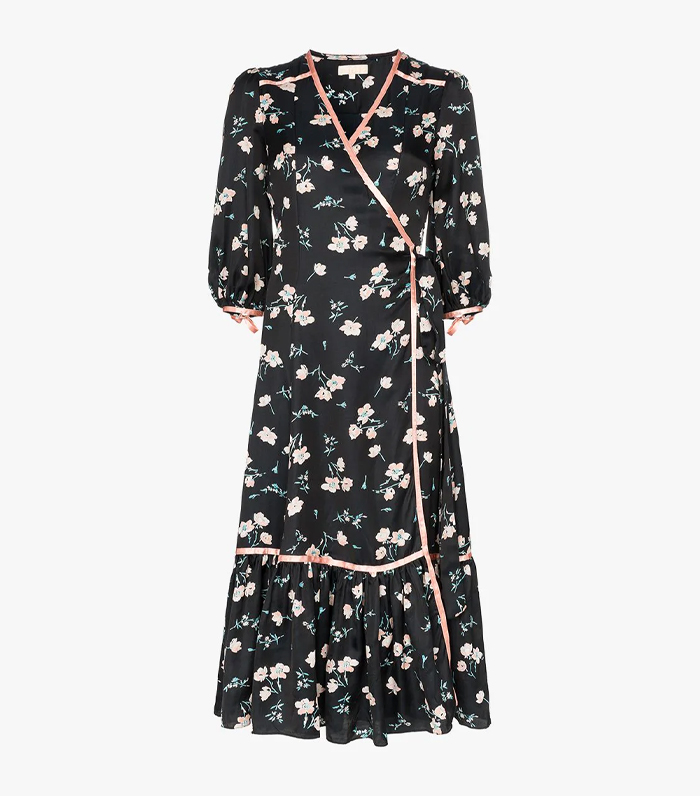 By Timo + Floral Print Contrast Trim Wrap Dress