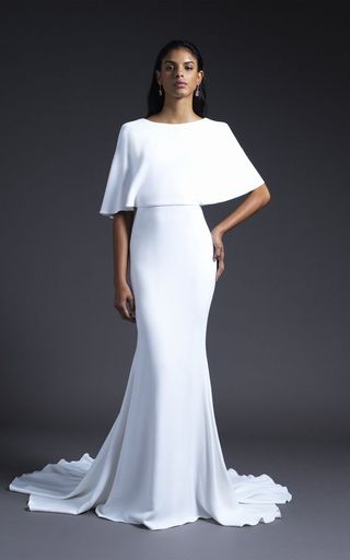 Cushnie Bridal + Lydia Open-Back Cape-Sleeved Gown