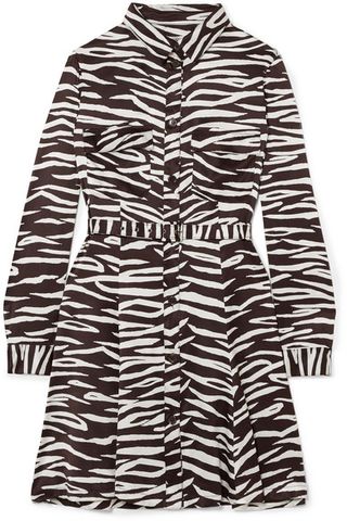 Ganni + Zebra-Priont Stretch-Silk Satin Mini Dress