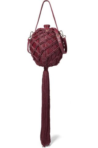 Ulla Johnson + Leia Leather-Trimmed Wicker and MKacramé Shoulder Bag