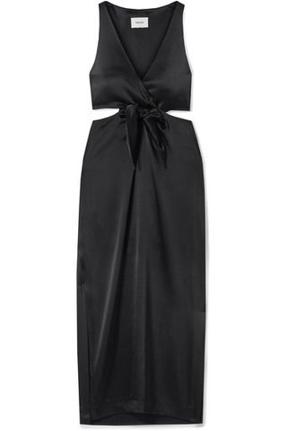 Nanushka + Regina Tie-Front Cutout Satin Midi Dress