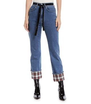 Isa Arfen + Straight-Leg Cropped Jeans With Tartan Details