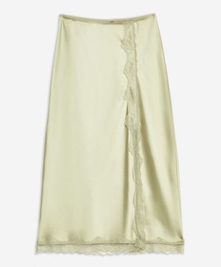 Topshop + Lace Trim Bias Satin Midi Skirt